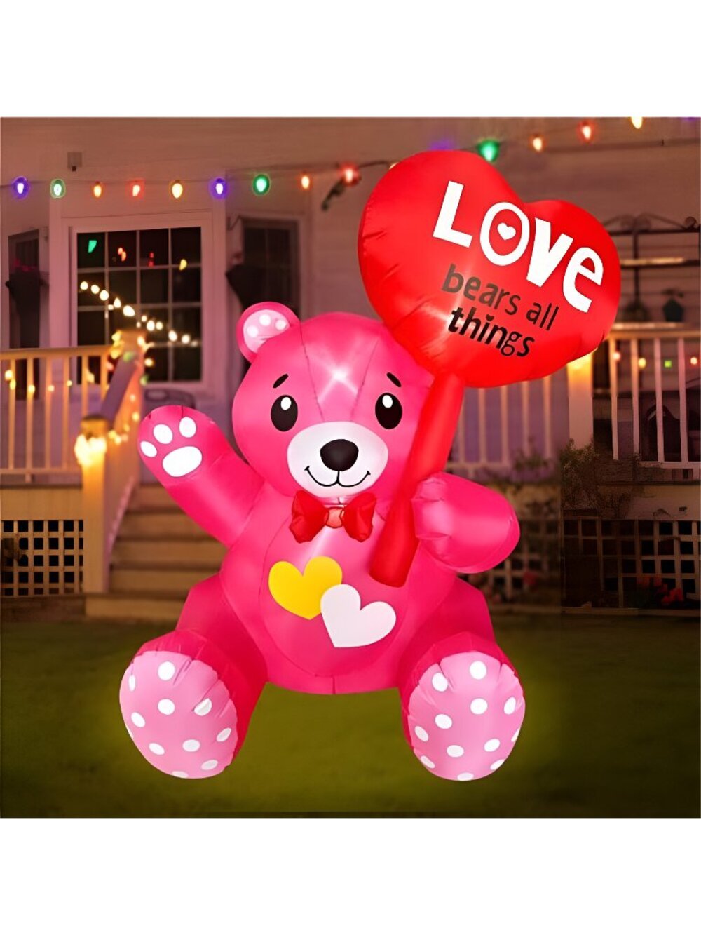 4 FT Inflatable Valentine's Day Bear with Heart LED Lighted
